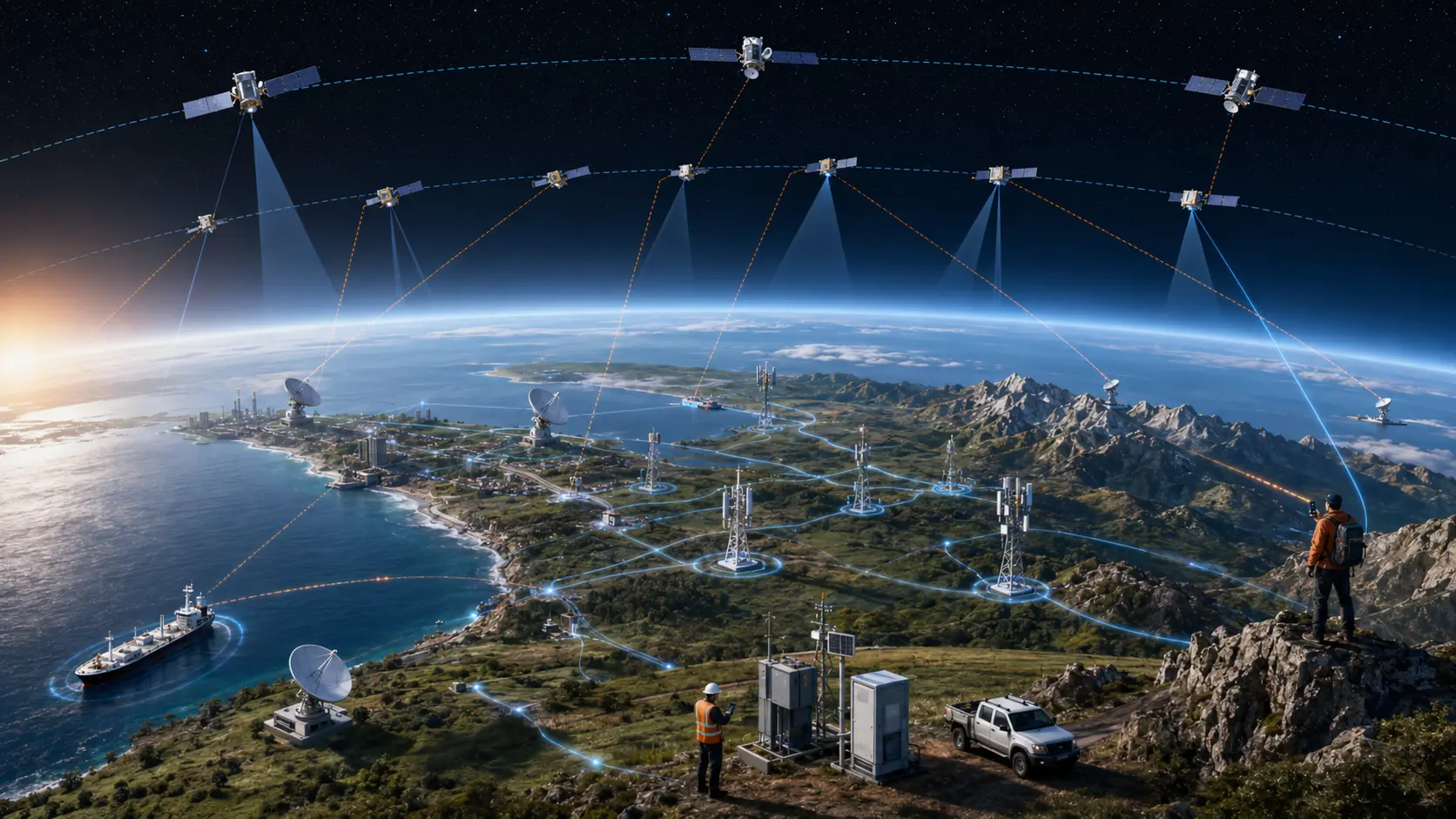 Multi-orbit non-terrestrial network integrated with terrestrial infrastructure